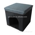 Pet House Ottoman Stool Black Fabric Small Cat Dog Play Folding Hideout